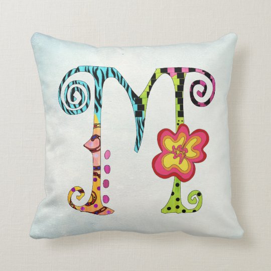 Colorful Funky Letter M Monogram Throw Pillow
