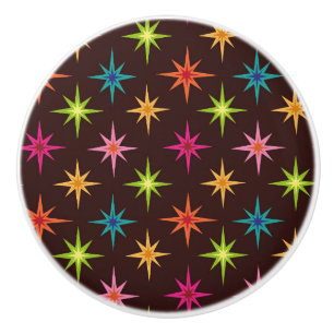Colorful Funky Mid Century Atomic Starbursts   Ceramic Knob