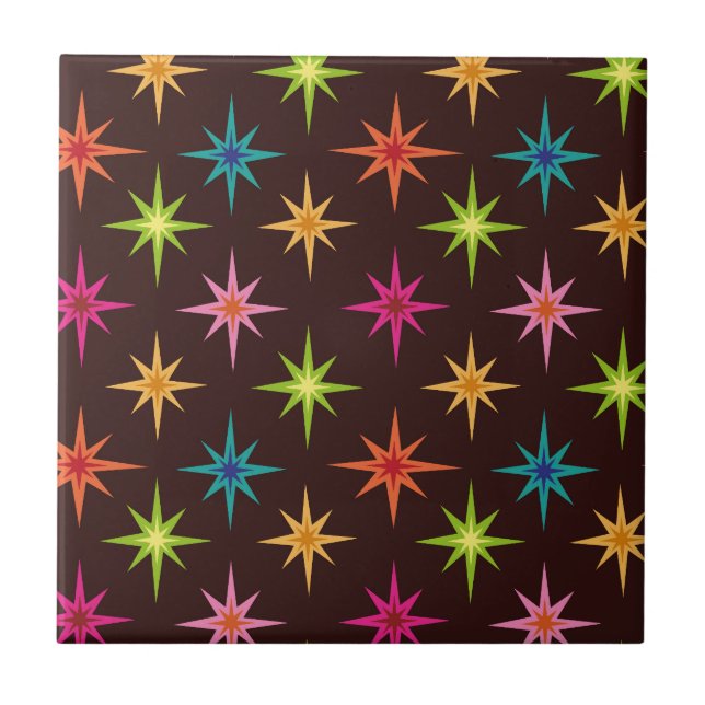 Colorful Funky Mid Century Atomic Starbursts   Ceramic Tile (Front)