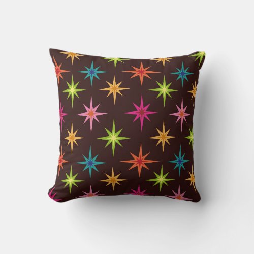 Colorful Funky Mid Century Atomic Starbursts   Throw Pillow