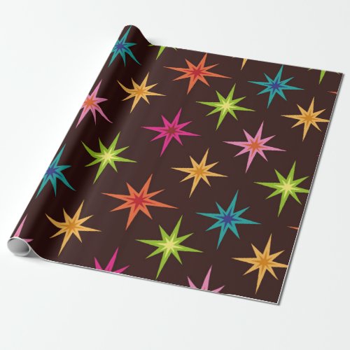 Colorful Funky Mid Century Atomic Starbursts   Wrapping Paper