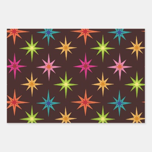 Colorful Funky Mid Century Atomic Starbursts  Wrapping Paper Sheets