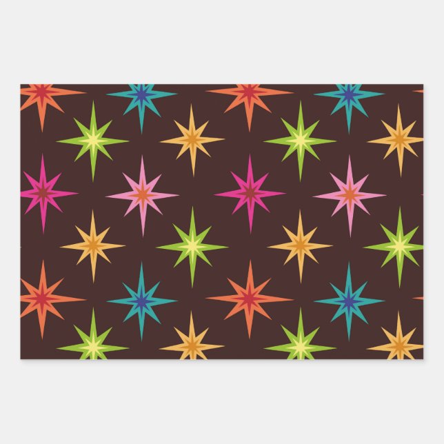 Colorful Funky Mid Century Atomic Starbursts  Wrapping Paper Sheets (Front)