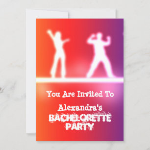Colorful funky neon dancers bachelorette party invitation