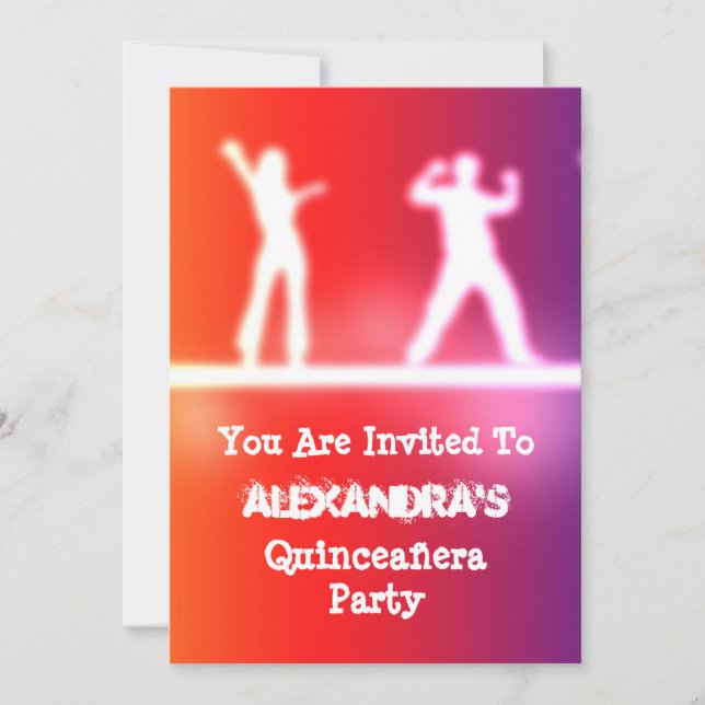 Colorful funky neon dancers Quinceañera party Invitation (Front)