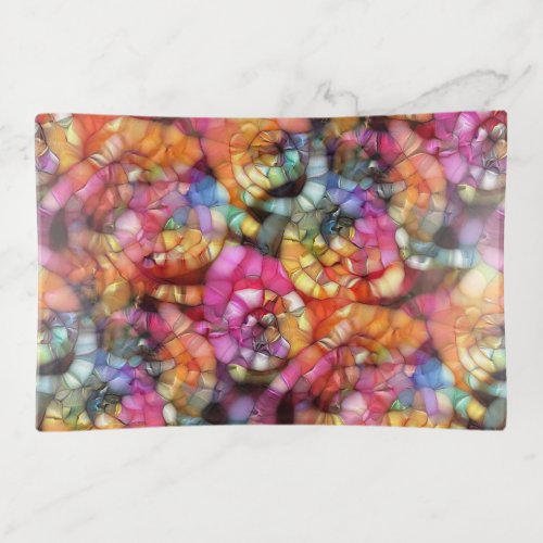 Colorful Funky Pop Art Rose Floral Bubbles Pattern Trinket Tray