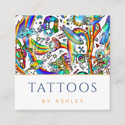 Colorful Funky Psychedelic Tattoo Artist Modern Square Business Card