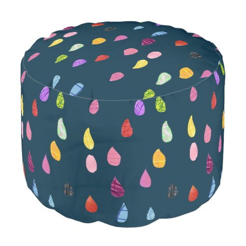 Colorful funky rainbow raindrops design pouf