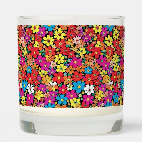 Colorful Funky Retro Flowers Scented Candle