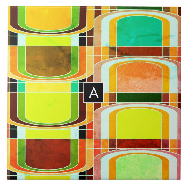 Colorful Funky Retro Inspired Ceramic Tile (Front)