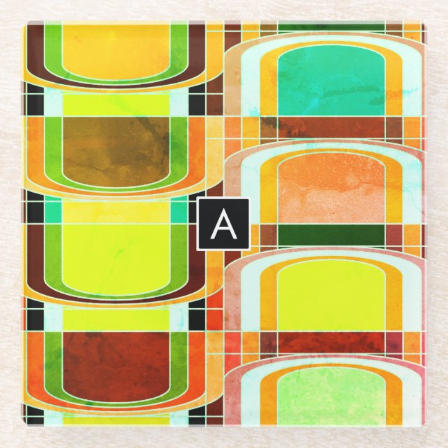 Colorful Funky Retro Inspired Glass Coaster (Front)