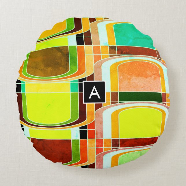 Colorful Funky Retro Inspired Round Pillow (Front)