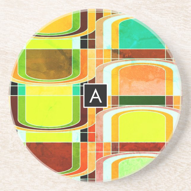 Colorful Funky Retro Inspired Sandstone Coaster (Front)