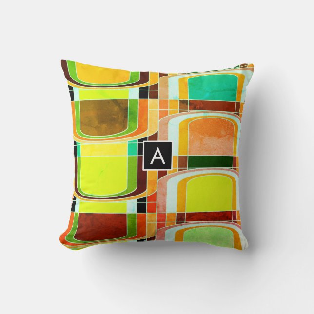 Colorful Funky Retro Inspired Throw Pillow (Front)