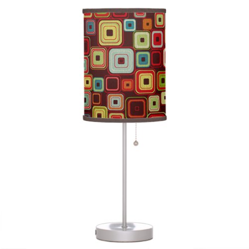Colorful Funky Retro Squares on Brown Background Table Lamp