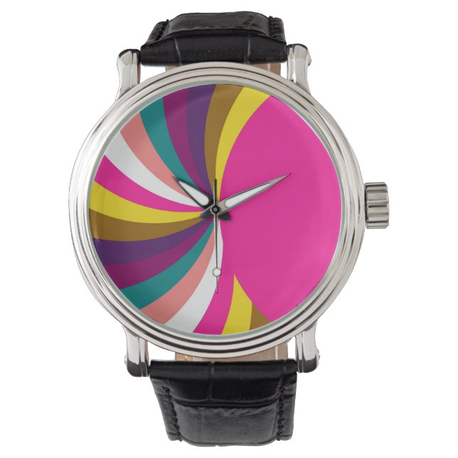 Colorful Funky Stripes Modern Geometric Pattern 2 Watch (Front)