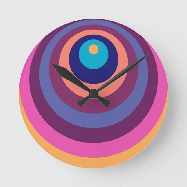 Colorful Funky Stripes Modern Geometric Pattern Round Clock (Front)