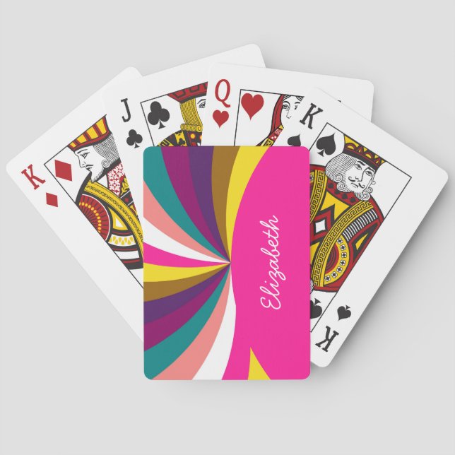 Colorful Funky Stripes Pattern Poker Cards (Back)