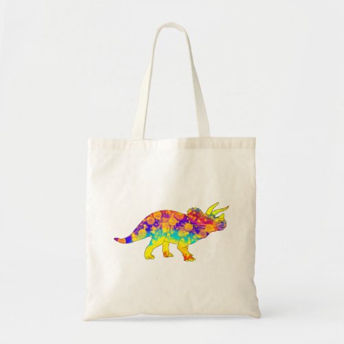 Colorful Funky Triceratops Cute Dinosaur Art Tote Bag
