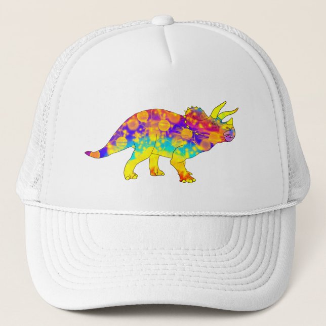 Colorful Funky Triceratops Cute Dinosaur Art Trucker Hat (Front)