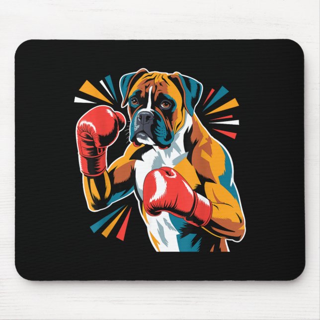 Colorful Funny Boxing Dog Lovers Kickboxing Boxer  Mouse Pad (Front)