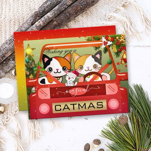 Colorful Funny Cat Catmas New Year Card