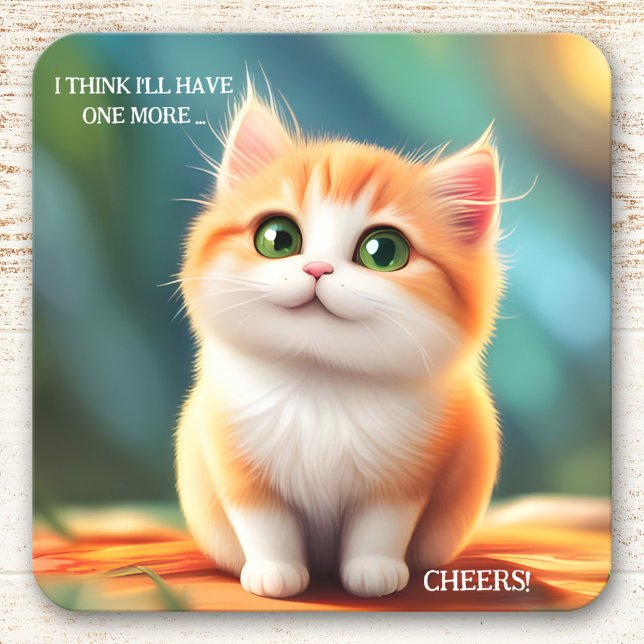 Colorful Funny Cat Coaster (Funny coaster featuring a colorful image of a kitty, contemplating another drink (or two ...))