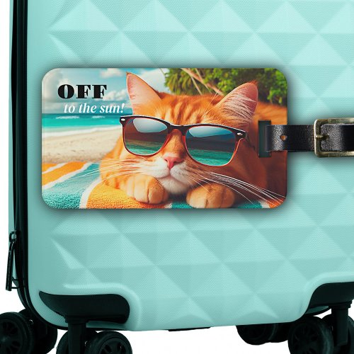 Colorful Funny Cat Tropical Sun Luggage Tag