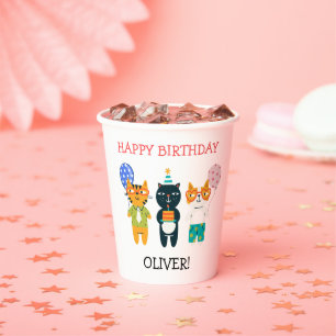 Colorful Funny Cats Happy 3rd Birthday Paper Cups