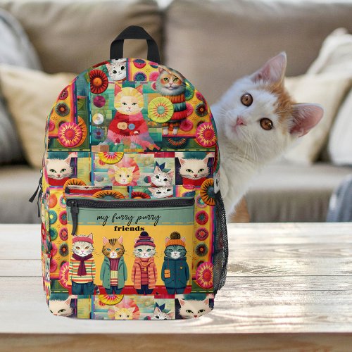 Colorful Funny Cats Quilt Patchwork Retro Printed Backpack