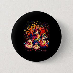 Colorful Funny Chicken Art  Button