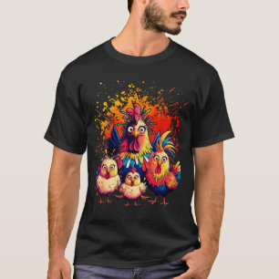 Colorful Funny Chicken Art  T-Shirt