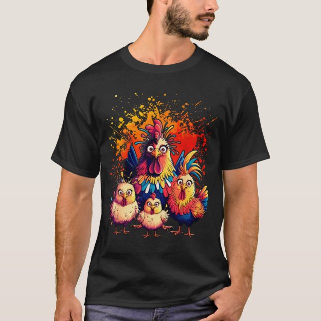 Colorful Funny Chicken Art  T-Shirt (Front)
