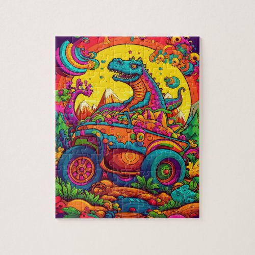 Colorful Funny Dinosaur Monster Truck  Jigsaw Puzzle