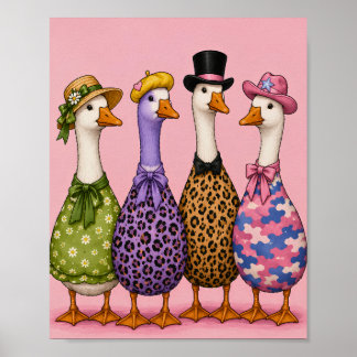 Colorful Funny Fashion Whimsical Ducks Poster
