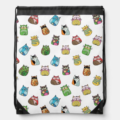 Colorful Funny Funky Cats Pattern Drawstring Bag