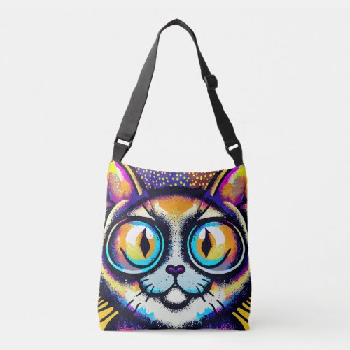 Colorful Funny Funny Cat Closeup Crossbody Bag