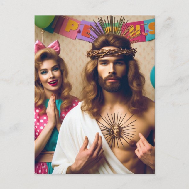 Colorful Funny Happy Birthday Jesus Postcard (Front)