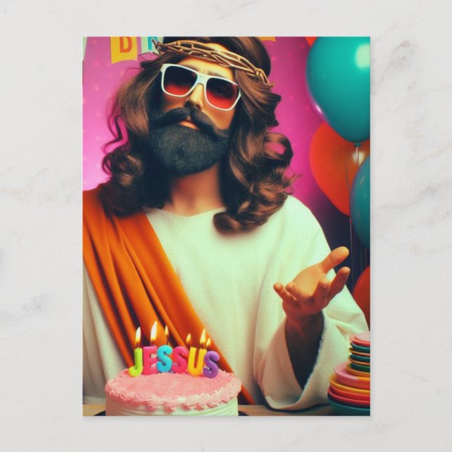 Colorful Funny Happy Birthday Jesus Postcard (Front)