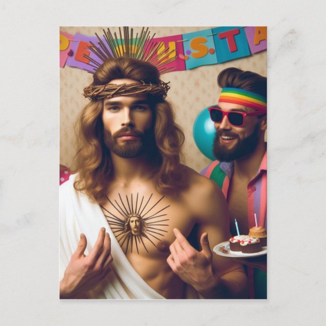 Colorful Funny Happy Birthday Jesus Postcard (Front)