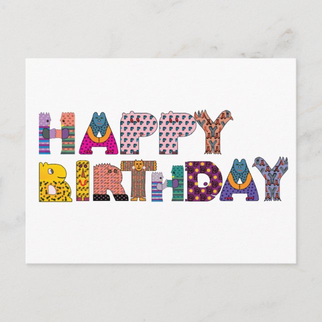Colorful Funny Happy Birthday Postcard (Front)