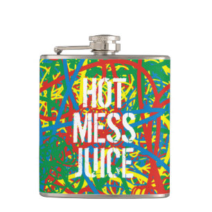 Colorful Funny Hot Mess Juice Scribbles Drink Brew Flask