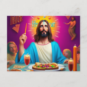 Colorful Funny Jesus at his Birthday Postcard