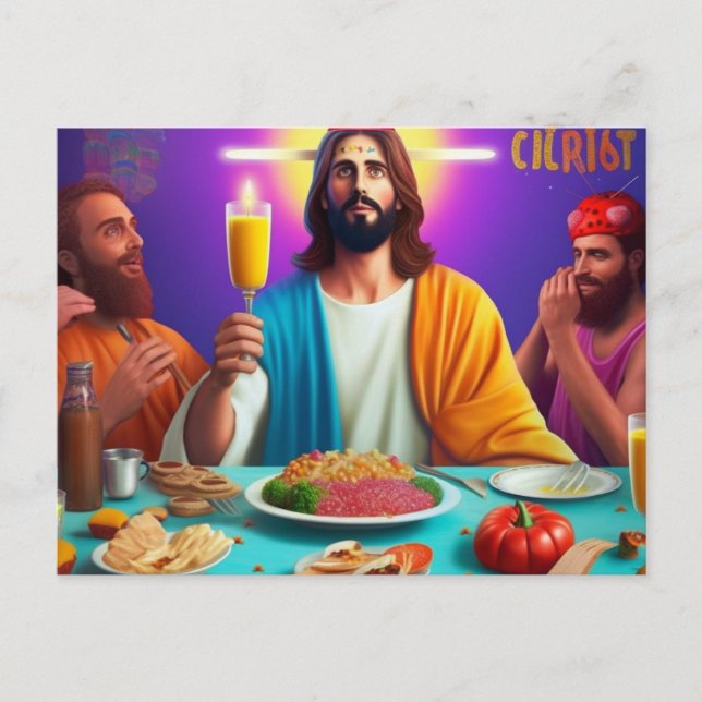 Colorful Funny Jesus at his Birthday Postcard (Front)