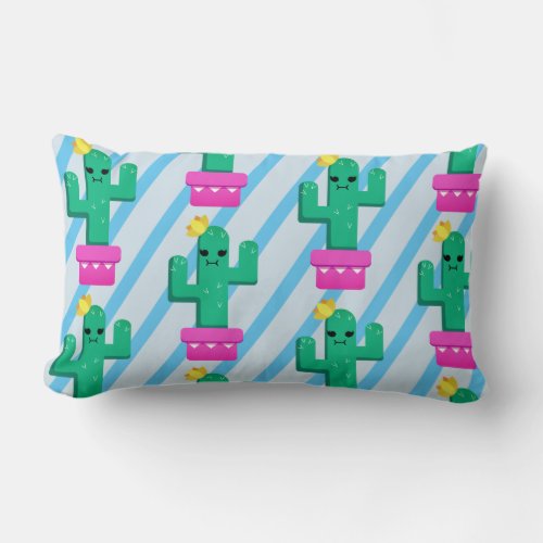 Colorful Funny Kawaii Cactus  Stripes Lumbar Pillow