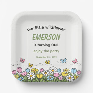 Colorful Funny Little Wildflower 1st Birthday Paper Plates