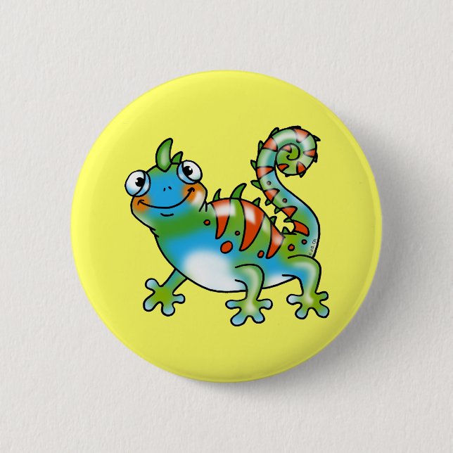 Colorful funny lizard pinback button (Front)
