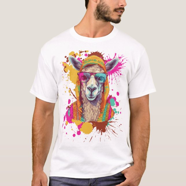 Colorful Funny Llama T-Shirt | Cute Stylish Animal (Front)