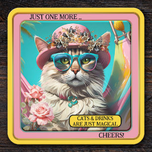 Colorful Funny Magical Cat Coaster