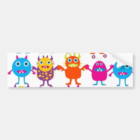 Colorful Funny Monster Party Creatures Bash Bumper Sticker